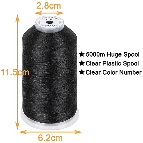 Image of New brothread - Single Huge Spool 5000M Each Polyester Embroidery Machine Thread 40WT for Commercial and Domestic Machines - Black
