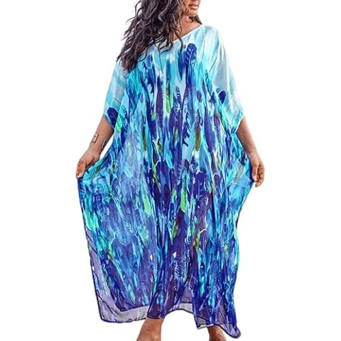 Bestyyou Women's Printed Long Caftans Swimsuit Cover Up Loungewear Ethnic Kaftan Maxi Beach Dress Swimwear Beachwear (Printed G) Cover