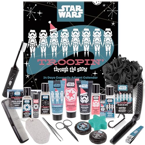 MAD Beauty – Disney STAR WARS Adventskalender für Männer mit 24 Kosmetik Produkten, Wellness für Herren, mit Duschgel Shampoo, Seife, Kamm – Weihnachtskalender Beauty im Stormtrooper Design