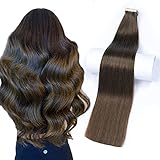 Tape in Haarverlängerungen Echthaar Kastanienbraun 100% Natürliche Echthaar Extensions Tape Remy Haar Extension Tape in Nahtlos Glattes Skin Weft Extensions echthaar 16zoll (40cm) 20stück 40g.