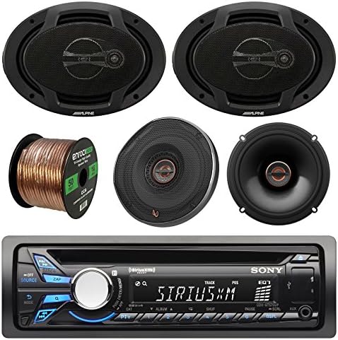 Sony CD/MP3 Car Stereo Receiver w/Aux Input, 2X Infinity Shallow-Mount 6.5" 330 Watt Coaxial Car Speakers, 2X Alpine 6x9 400 Watt 3-Way Speaker, Enrock Audio 14 AWG Gauge 50 Feet Speaker Wire Cable
