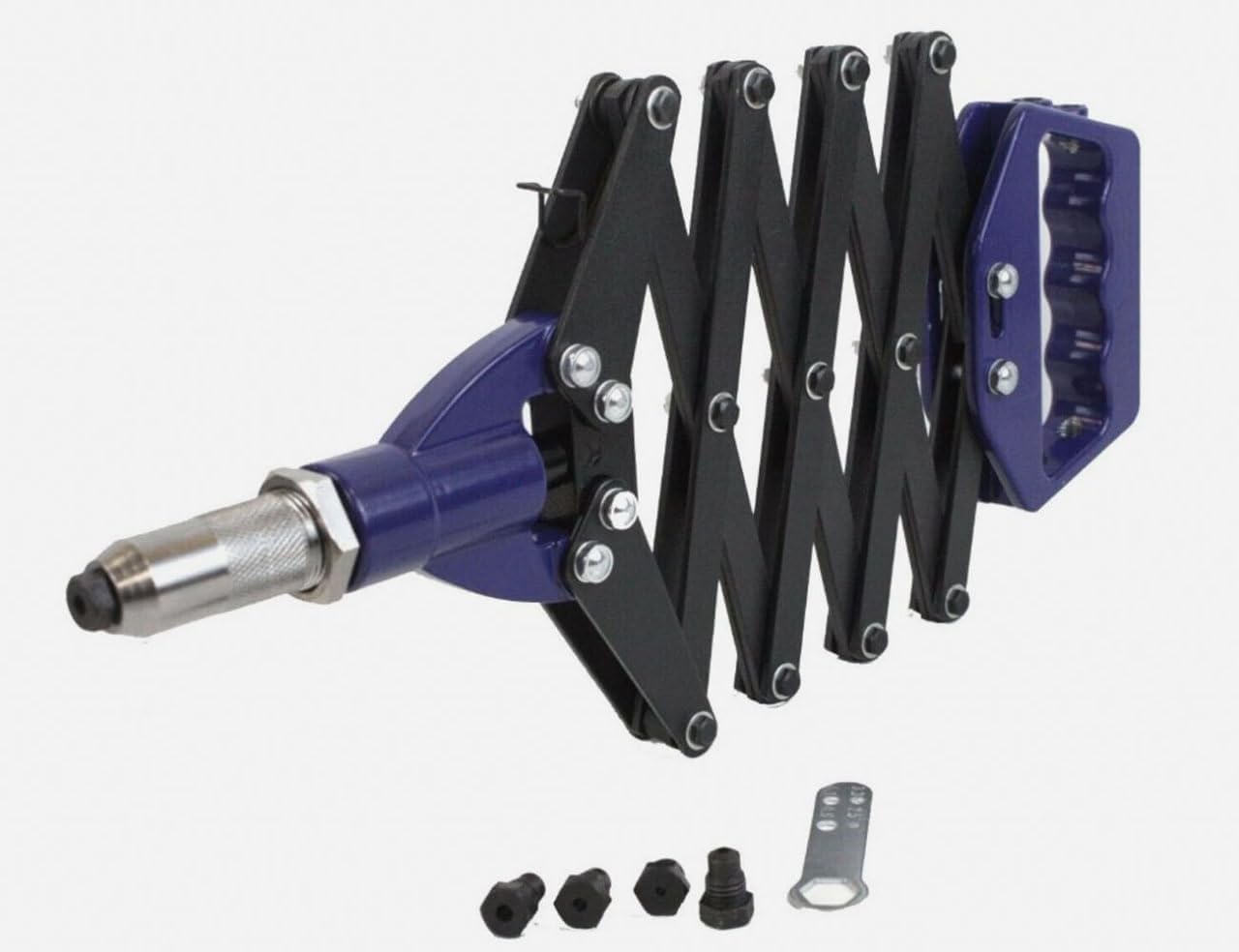 Lazy Tong Rivet Gun Long Reach Rivet Gun 32 Inch Rivet Gun Manual Hand Riveter with Multiple Nosepieces