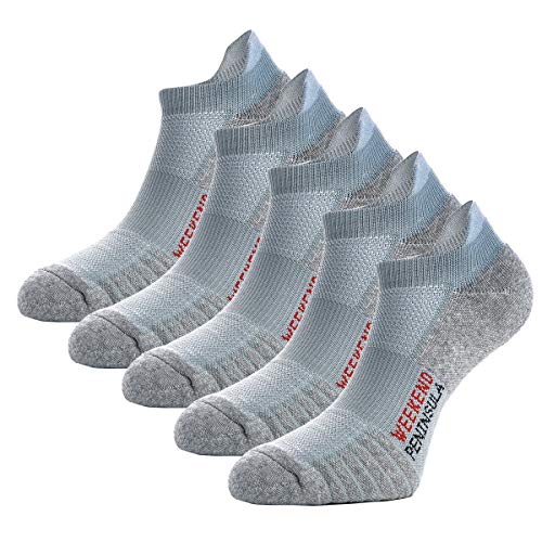 Weekend Peninsula 5 Pairs Trainer Running Sports Socks for Men Women Ladies Cushioned Padded Anti Blister Low Cut Invisible Ankle Athletic Socks (UK 2.5-5 // EU 35-38, Grey - 5 Pairs)