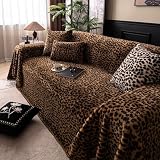 EvaLoome Plush Leopard Print Sofa Cover Couch Cover, Warm and Soft Faux Fur Couch Protector for Fall Winter, Washable Fuzzy Couch Slipcover, Pet-Friendly, Fits 2/3-Seater (71″x134″)