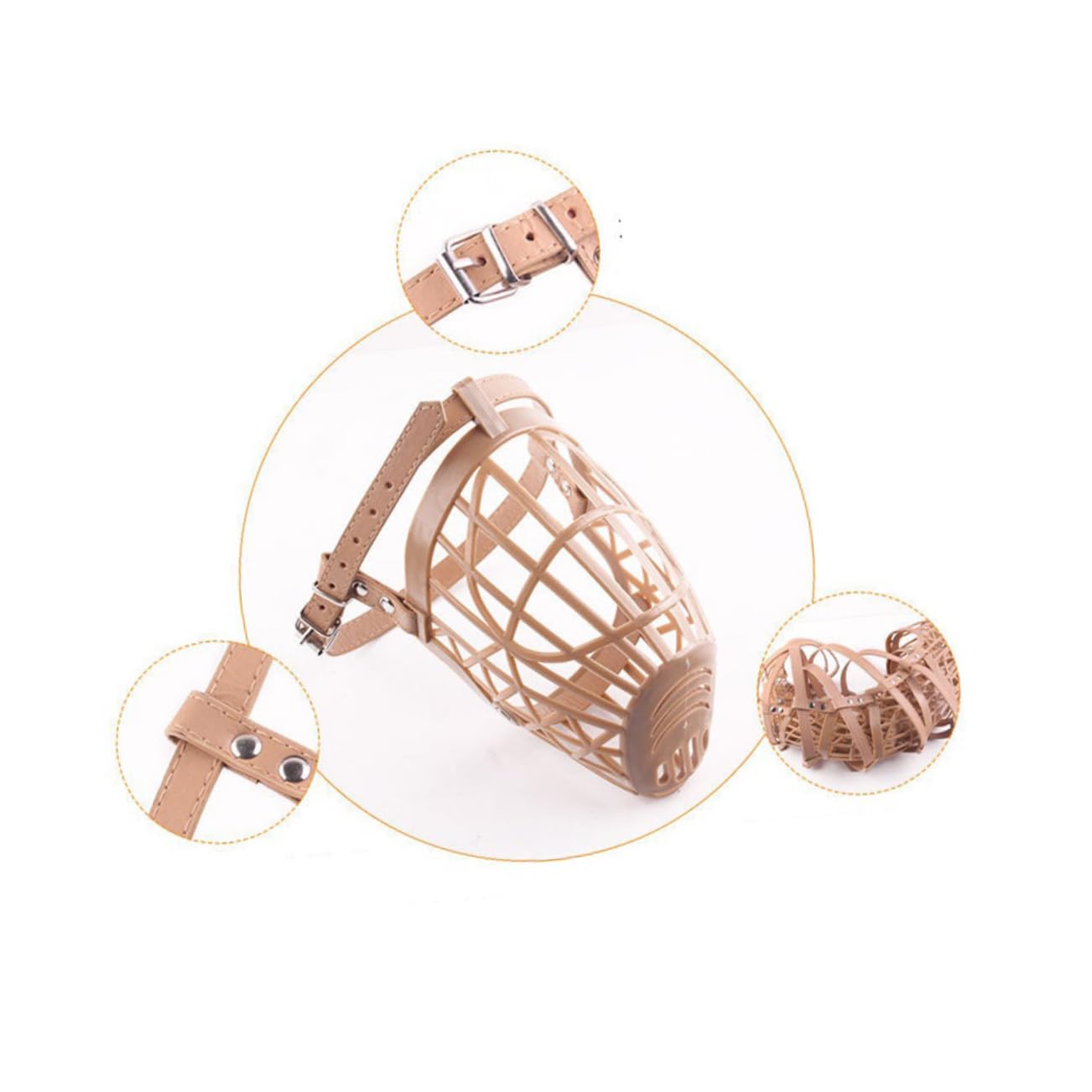 VERDANVERSE 1Set Adjustable Plastic Basket Dog Muzzle Fashionable Bite Mouth Cover for Dogs Durable PU Leather Strap Comfortable Breathable Design