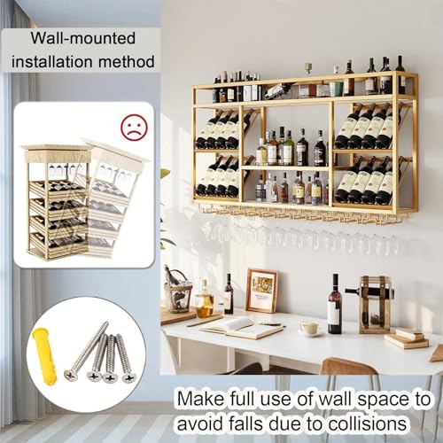 Étagère à vin murale dorée pour optimiser l'espace du bar