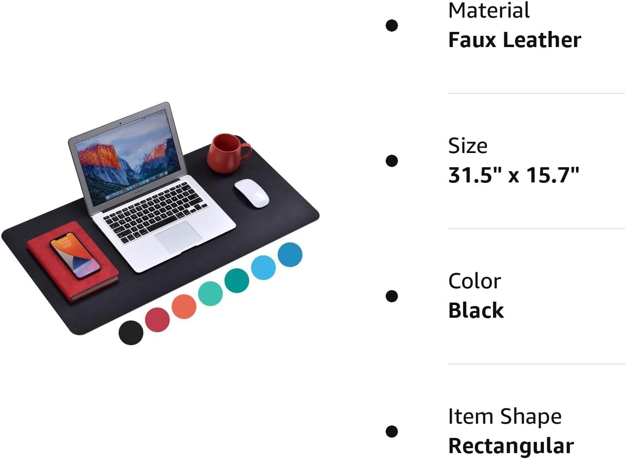 Non-Slip Desk Pad (31.5 x 15.7"), Waterproof Mouse Pad, PU Leather Desk Mat, Office Desk Cover Protector, Desk Writing Mat for Office/Home/Work/Cubicle (Black) : Office Products