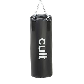 Cult Punching Bag 3ft Unfilled with Hanging Chain & Hand Wrap – Durable Training Bag for Boxing, Kickboxing, Karate, Taekwondo & MMA – Easy to Fill, Portable & Ideal for Home Gym Workouts - Black