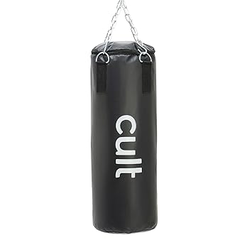 Cult Punching Bag 4ft Unfilled with Hanging Chain & Hand Wrap – Durable Training Bag for Boxing, Kickboxing, Karate, Taekwondo & MMA – Easy to Fill, Portable & Ideal for Home Gym Workouts - Black