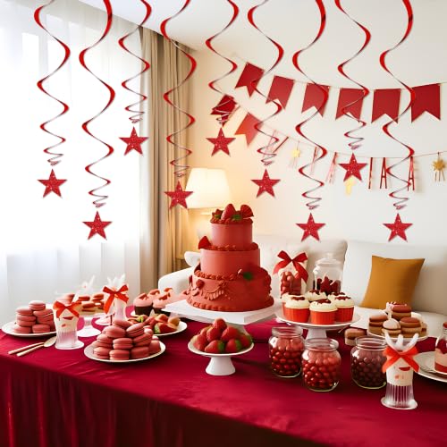Image of BEISHID Red Glitter Stars Hanging Swirls Pre-Strung Stars Hanging Decorations for Christmas Wedding Anniversary Bachelorette Engagement Birthday Party Decorations Supplies,Pack of 15