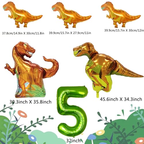 Image of Dinosaur Party Supplies for 5 Year Olds,Foil Balloons Set Birthday Party Decorations Kit Foil Balloons,Banner,Cake Toppers for Boys Girls Birthday Party