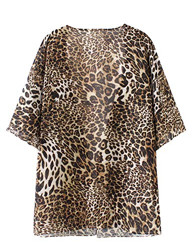 Cheetah Shirts For Women Plus Size Chiffon Beach Leopard Animal Print Kimono Cover Up Tops Summer Sheer Cardigan 3Xl #TOP3