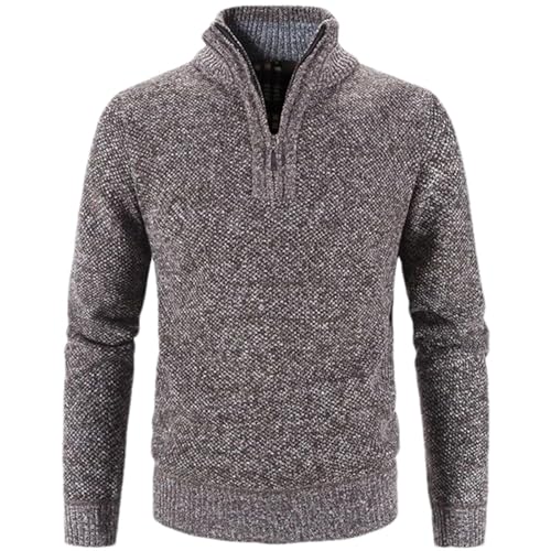 Men's Cotton Fleece Thicker Sweater Fashion Long Sleeve Slim Fit Half Zipper Turtleneck Warm Knitted Pullover
