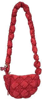 ARVALOLET Bolso de hombro para mujer pequeña bolso de hombro acanalado acolchado bandolera nylon plisado moda color sólido bolso de hombro embrague femenino, rojo