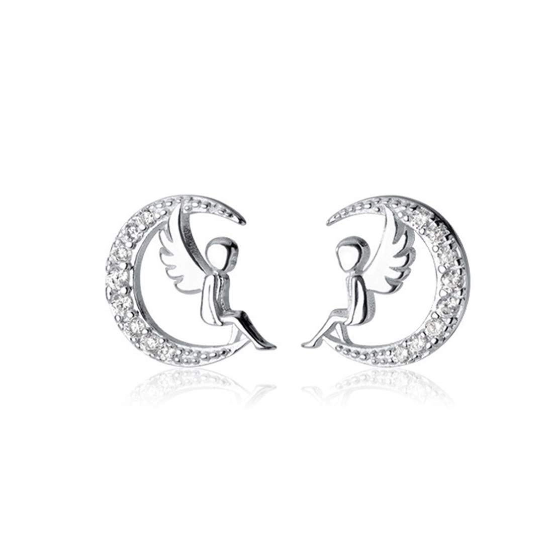 Orecchini Placcati Rodio Rosa Oro Orecchini Crawler In Argento Sterling S925 – Forma Ala D'angelo Con Farfalla E Stellina, Placcati Rodio/rosa 925 Argento