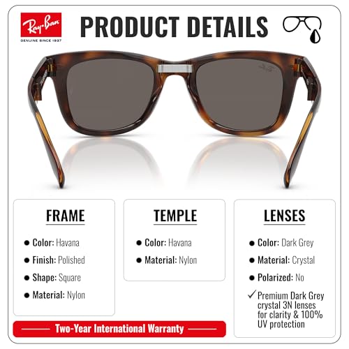 Image of Ray-Ban RB4105 WAYFARER FOLDING CLASSIC Square Shape Sunglasses for Men with Official Eyewear Kit