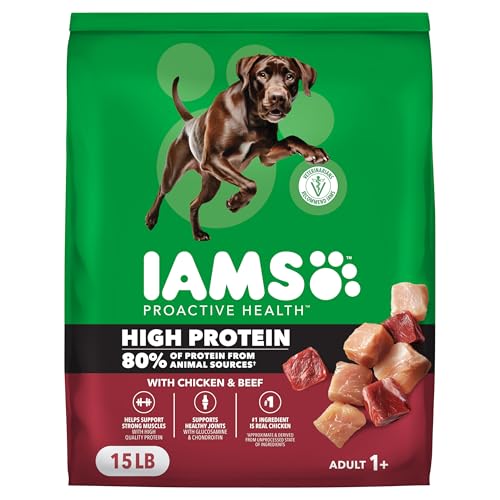 IAMS Proactive Health High Protein Dry Dog Food with Chicken & Beef, 15 lb. Bag