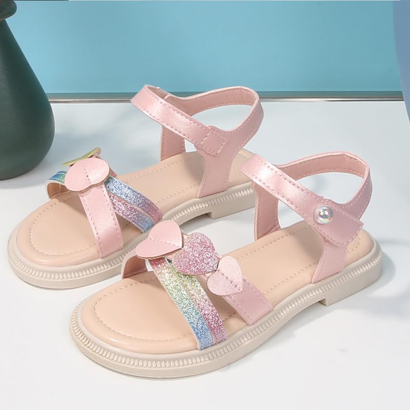 Image of kkdom Girls Cute Heart Sandals Open Toe Summer Flats Dress Sandals Shoes