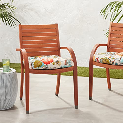 Pillow Perfect Outdoor/Indoor Alatriste Ivory Tufted Seat Cushions (Round Back), 19" X 19", Floral, 2 Piece #TOP6