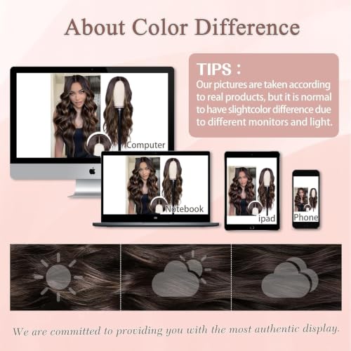 Image of NAYOO Brown Wig for Women,26 Inch Lace Hairline Middle Part Synthetic Wig