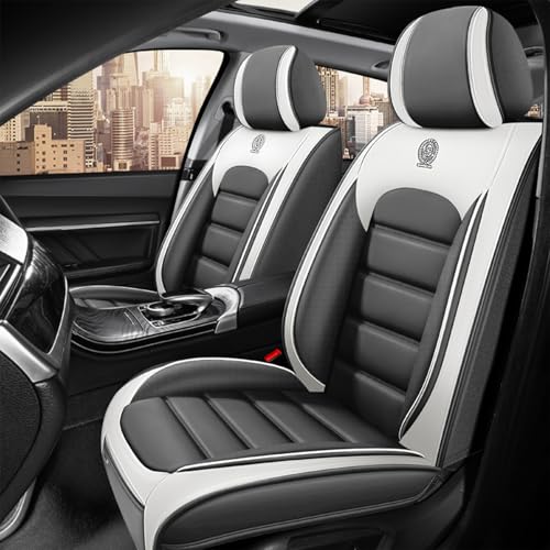 Image of Fit for Sedan SUV Pick-up Truck,Automotive,Ice Slik Nappa Leather Car Seat Covers,Waterproof Durability Washable Seat Covers,5 Seat Complete Set Standard Full Coverage Car Seat Cover(Gray & White)