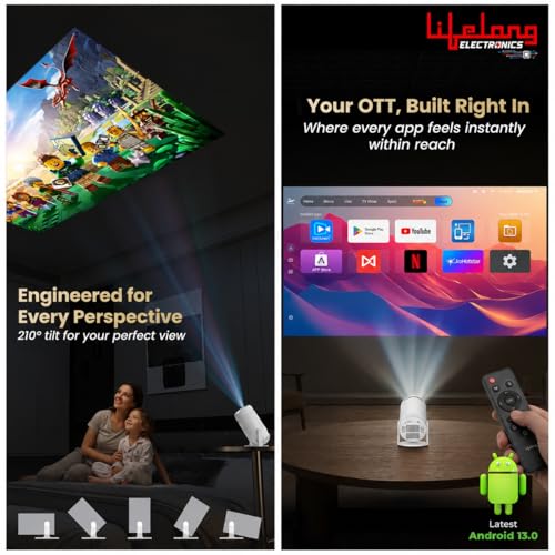 Image of Lifelong Electronics Built-in Live TV Smart Projector | with 90+ Channels (No Subscription Required) | Android, 1080P & 4K Ultra HD Support, 720P Native | for Room & Outdoors | All OTT Apps | WiFi /BT