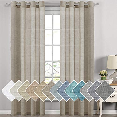 Linen Sheer Curtains - 2 Panels - Nickel Grommet Linen Curtains for Dining Room / Sliding Glass Door Extra Long Linen Curtains Sheer (52 inch by 108 inch Length,Taupe)