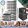 XYJ Authentic Since 1986,Knife Block Set,Kitchen Knives Set with Holder,Professional Japanese Chef Knife Set,Carving Slicing Paring Bread Knife,Steak Knives,Black Color