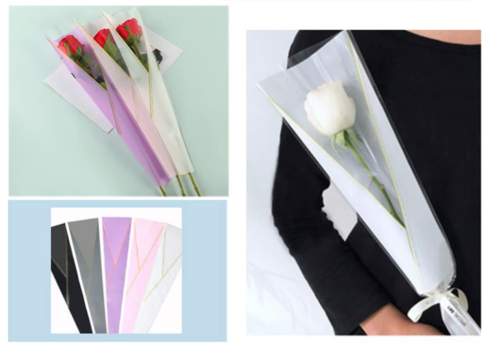 NatureMan Lot De 100 Sacs D'Emballage Fleurs 4 Couleurs - Papier Floral Imperméable Pour Bouquets Saint-Valentin Et Fêtes