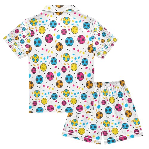 senya Multicolor Soccer Confetti Satin Summer Pajama Sets Silk Short Sleeve Button Down Sleepwear2