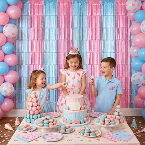 Image of TONIFUL Light Pink Light Blue Door Streamers,Black and Pink Photo Booth Backdrop Metallic Streamers Foil Fringe Curtain for Birthday,New Year,Graduation,Grad,Baby Shower Party Streamers Decoration