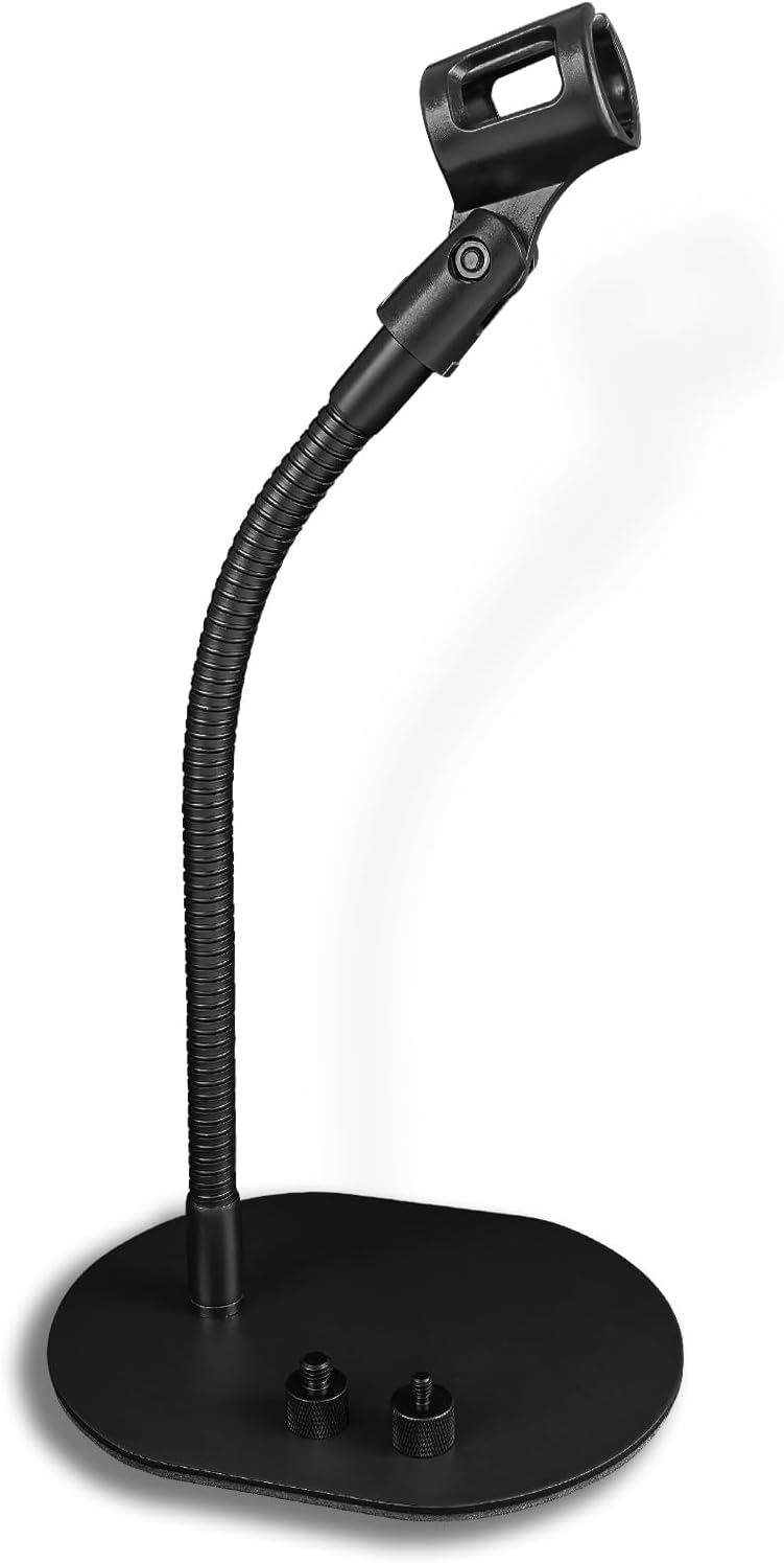 13-IINCH Desktop Microphone Stand – Heavy-Duty Flexible Gooseneck Mic Holder with Elliptical Metal Mount Base for Tabletop, Desk, Podium & Counter Use, KBT58-13