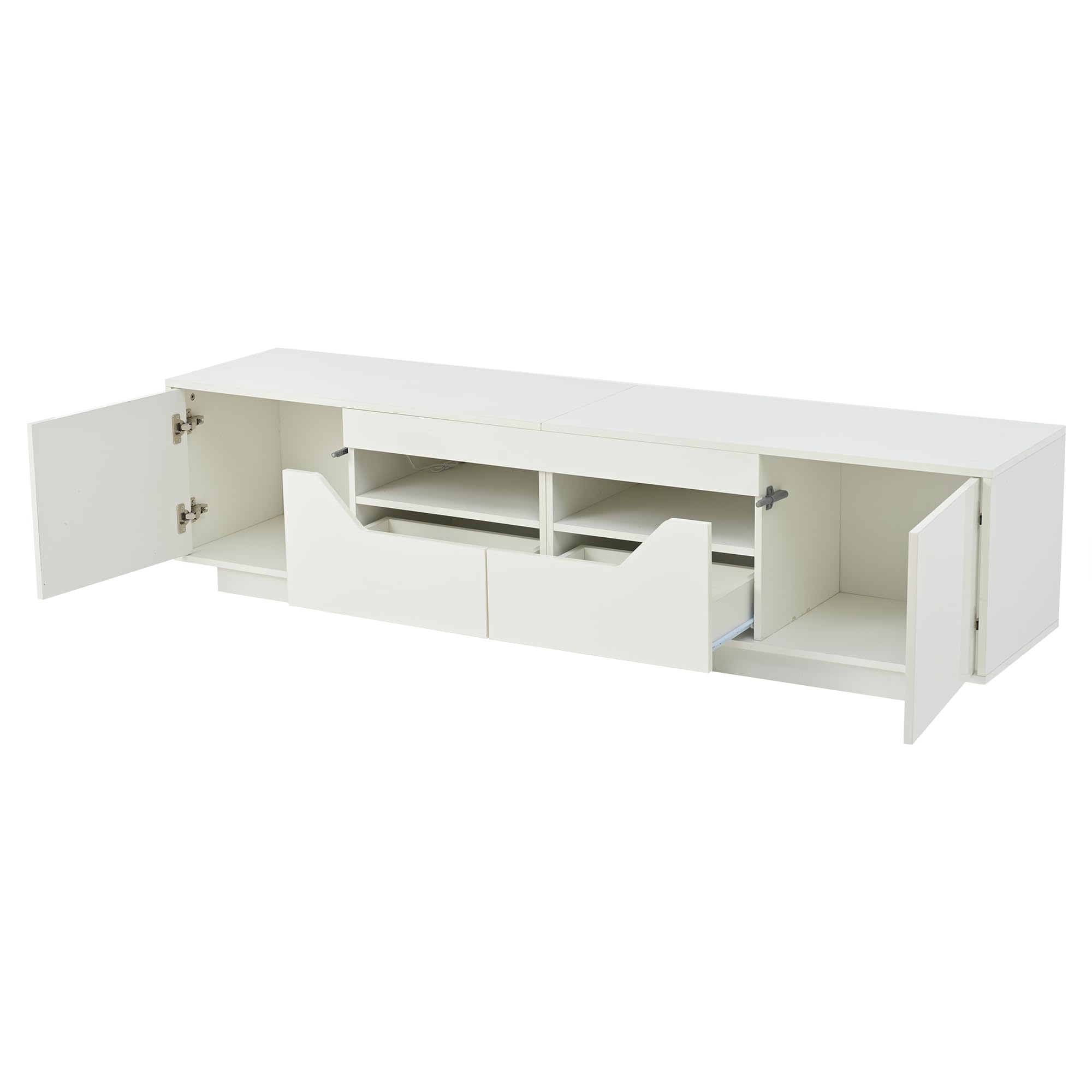 Mobile TV da 180 x 40 x 45 cm, con 2 cassetti e 2 armadi, mobile TV lucido con luci a LED, TV da 75 pollici, bianco
