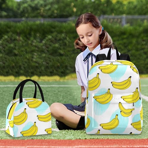 MCHIVER Banana Fruit Blue School Backpacks for Boys & Girls Light Weight Bookbag set with Lunch Box Rucksack for School Work 2 Pcs 16.5 Inch3