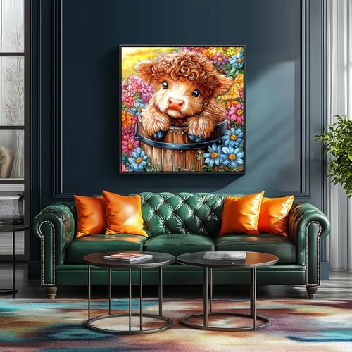 Image of Highland Cow 500 Piece Puzzles for Adults Cute Cow Flower Animal Jigsaw Puzzles 500 Pieces Difficult Unique Family Challenging Puzzle (20 inchx20 inch)