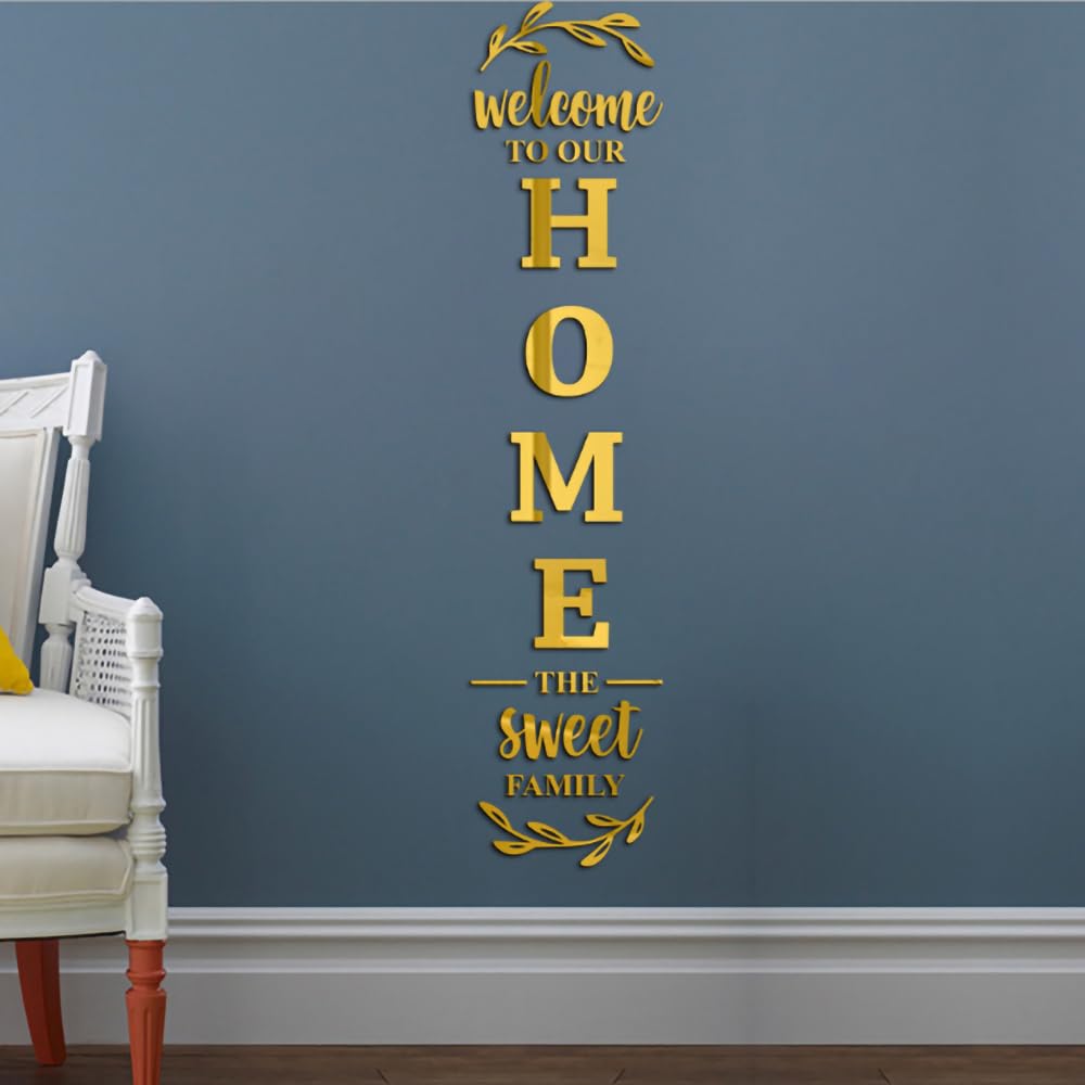 Home Family Mirror Wall Decals Quotes Letters Wall Stickers Acrylic Wall Decor for Living Room Bedroom 59.1x13inch(Gold)
