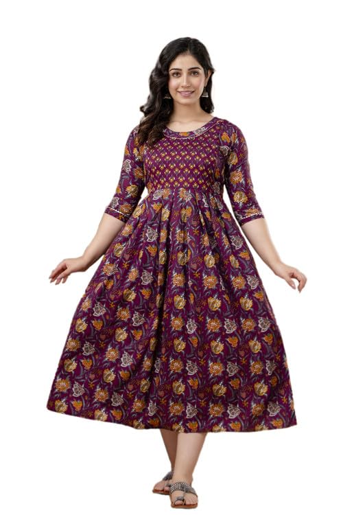 Womens Cotton Printed Feeding Maternity Anarkali Kurta for Pregnancy Wine-picture-27