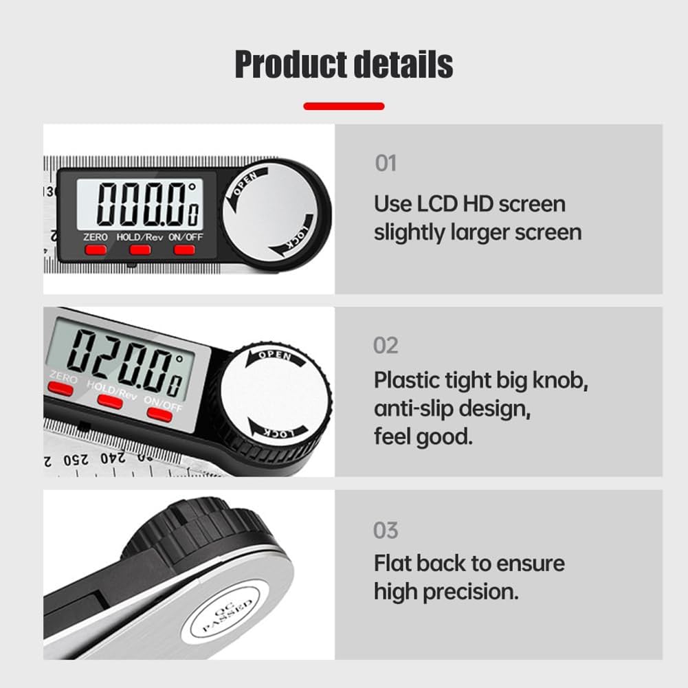 Règle D'Angle Numérique Trend 300mm – Double Règle Acier Inox, Calcul D'Angle Précis 0.3°