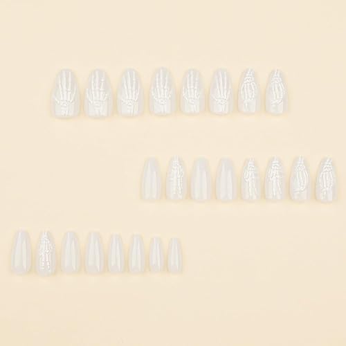 Miniatura 124 de Uñas postizas a presión de Halloween, cuadradas, medianas, con diseños de telaraña, parches coloridos, punta francesa, uñas acrílicas, uñas