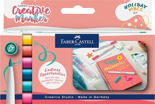 Faber-Castell 161013 - Goldfaber Creative Marker Set, 6 Pinselstifte, wasserfeste Marker Holiday Vibes