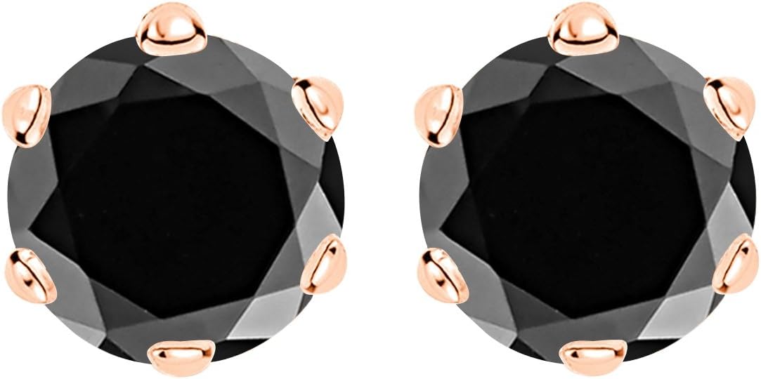 Houston Diamond District 1/2-10 Carat 6 Prong Push Back Black Diamond Stud Earrings For Women