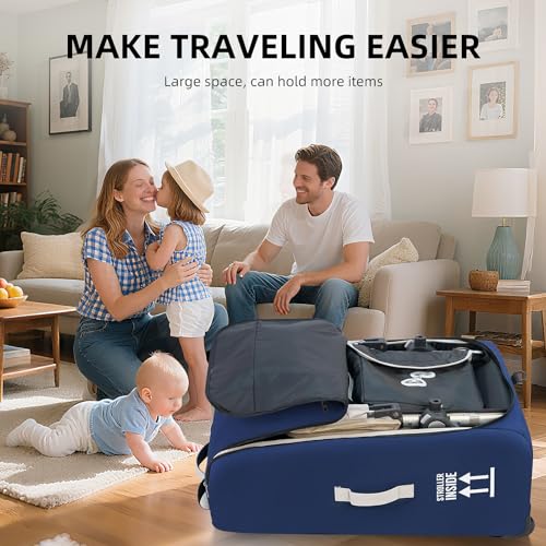Premium Stroller Travel Bag for Airplane, Protective Storage Case for Gate Check, Durable Transport Cover for Baby Strollers (single-seat stroller, Navy Blue, L25\"×W12\"×H32\")