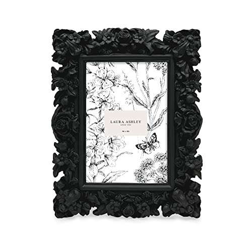 Laura-Ashley-4×6-Black-Floral-Textured-Hand-Crafted-Resin-Picture-Frame-with-Easel-for-Tabletop-Wall-Display-Decorative-Floral-Design-Home-Decor-Photo-Gallery-Art-More-4×6-Black Laura Ashley 4×6 Black Floral Textured Hand Crafted Resin Picture Frame with Easel for Tabletop Wall Display Decorative Floral Design Home Decor Photo Gallery Art More 4×6 Black