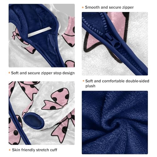 Pink Bows with Black Polka Toddler Fleece Jacket Girl Boys Hooded Fleece Jacket Coat Warm Outwear Zip-up 3-10T3