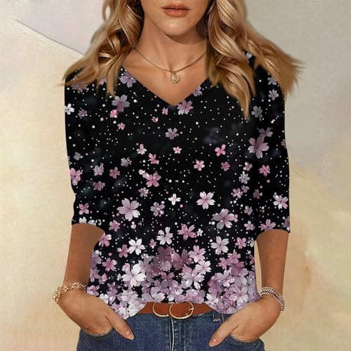 HTHLVMD Womens 3/4 Length Sleeve Tunic Tops Summer Fall Outfits 2025 Three Quarter Sleeve Casual V Neck T Shirts for Women