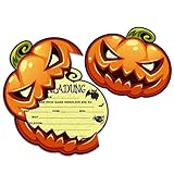 Xionghonglong 12 Stück Halloween Einladungskarten, Einladungskarten Halloween Kinder, Themenparty mit Kürbis Ausfüll Einladungen, für Party Grusel Party