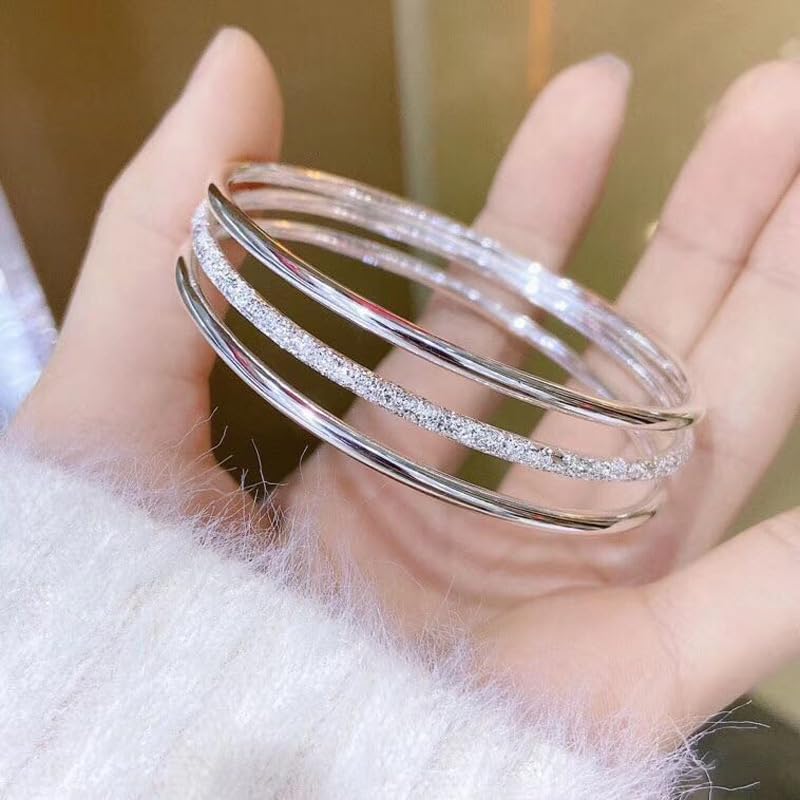 Sterling Silver Bangle Bracelets for Women, Mother's Day Gift 925 silver Cuff Bracelet Adjustable Jewelry Fashion Simple Open Bangles Cuff Jewelry for Women Mom Wife Valentine Gift4