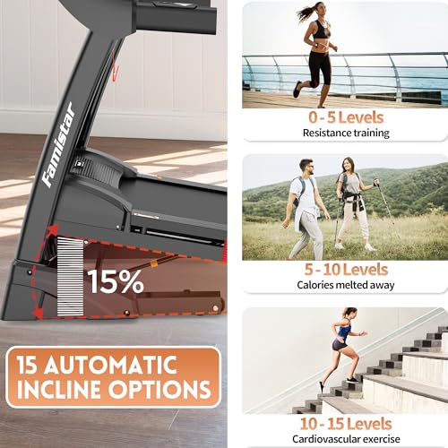 Image of Foldable Treadmill, 4.5HP Incline Treadmill with APP Control, 15% Auto Incline Treadmill for Home, 300 lbs User Capacity, Knee Strap Gift, 0.6-10MPH Speed