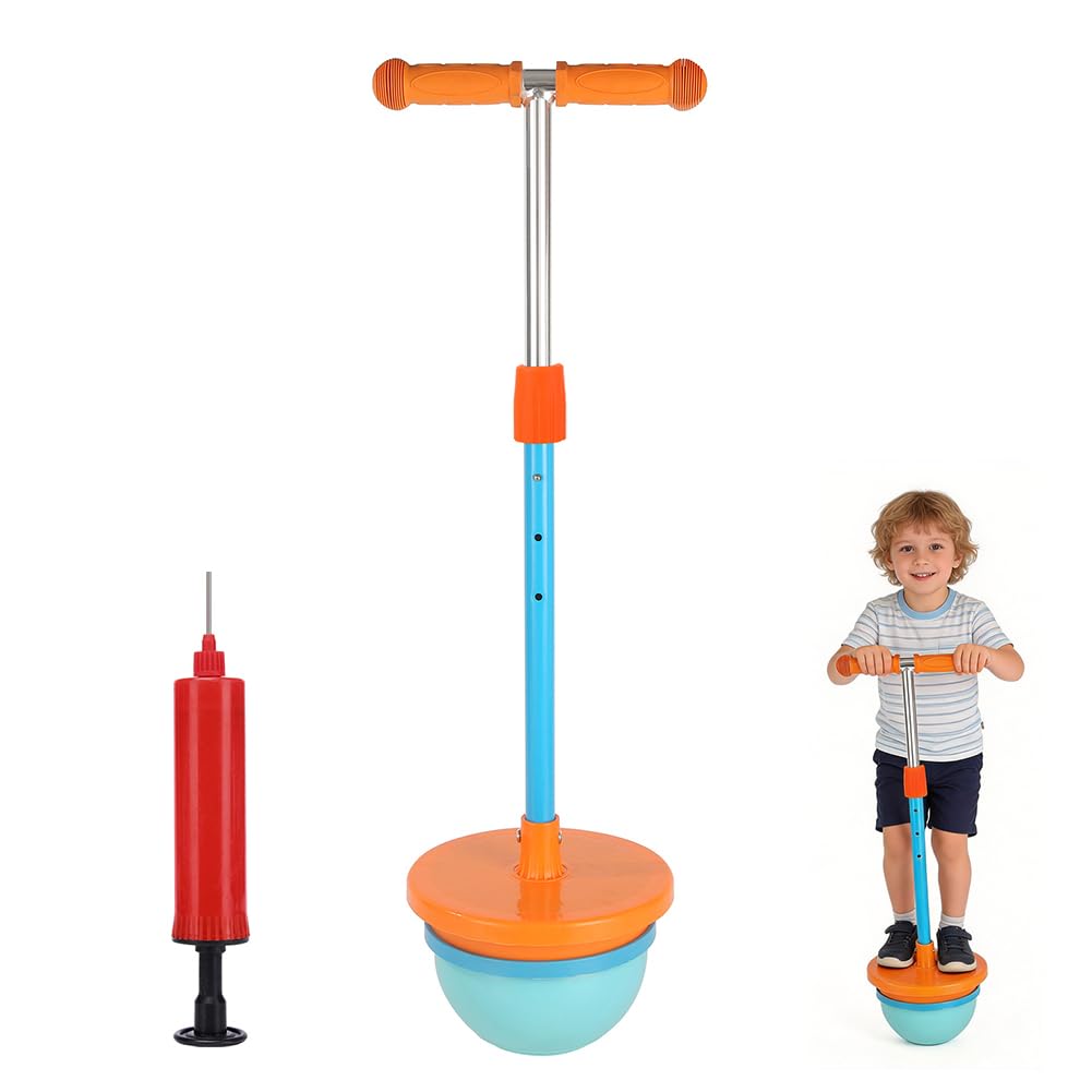 Palla per saltare regolabile in altezza per bambini dai 4 anni, palla saltante con impugnature antiscivolo e supporti per i piedi, pallone da gioco per l'equilibrio e la coordinazione, per interni ed