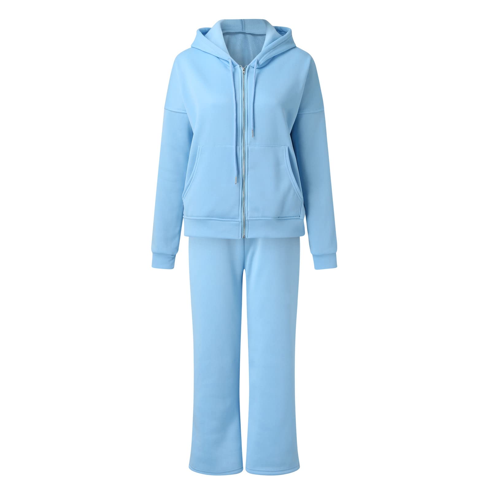 Tuta da corsa invernale da donna, con fodera interna in pile, tuta da jogging in due pezzi con coulisse, tasche, tuta da jogging a maniche lunghe, chiusura lampo, felpa con cappuccio e